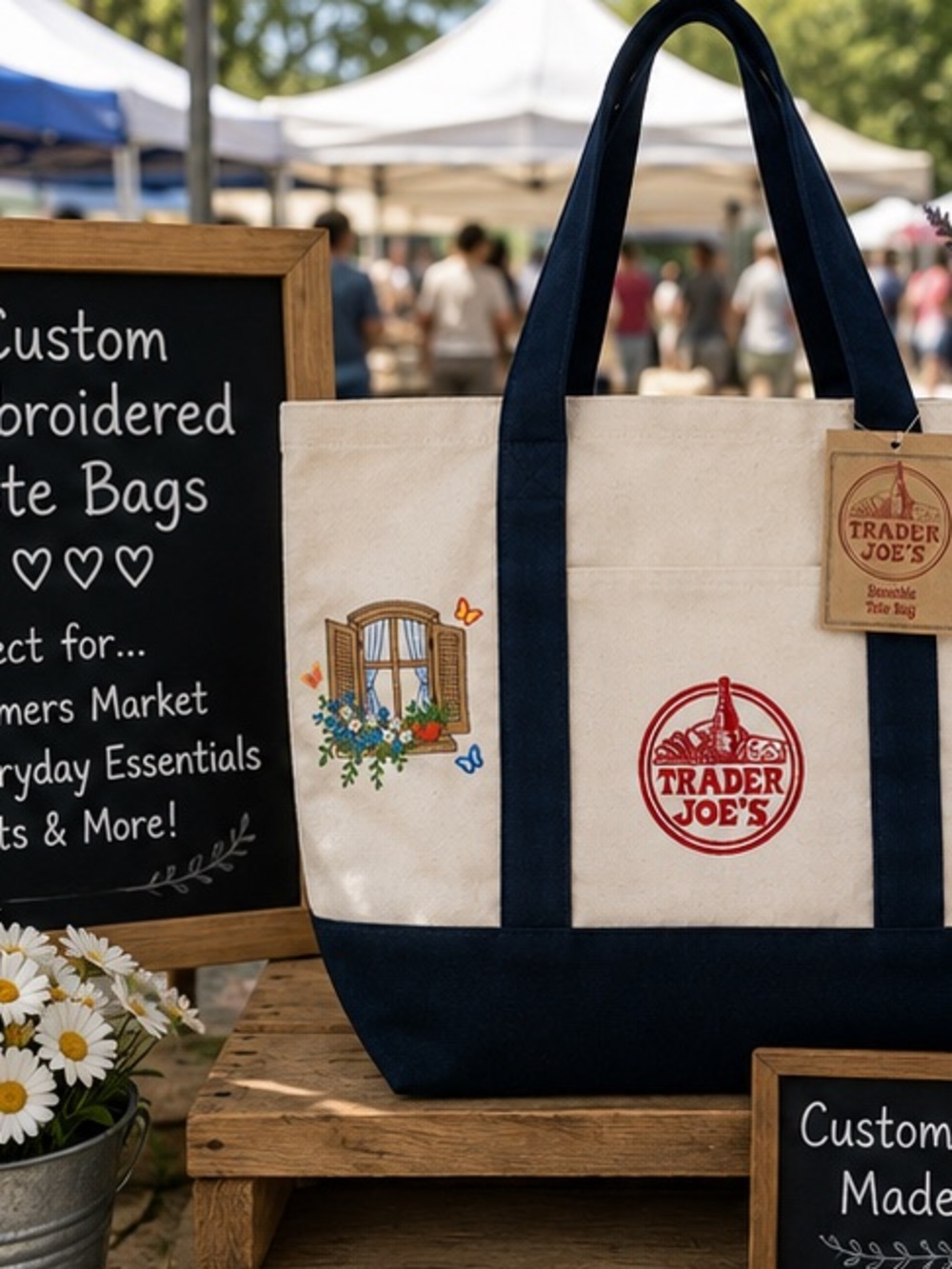 🦋NWT Embroidered Trader Joe’s Canvas Tote | Boho Reusable Market Bag | Gift Idea